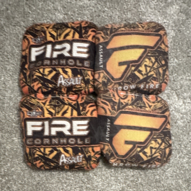 Fire Cornhole Assault Cornhole Bags Set of 4 Orange Black Yellow