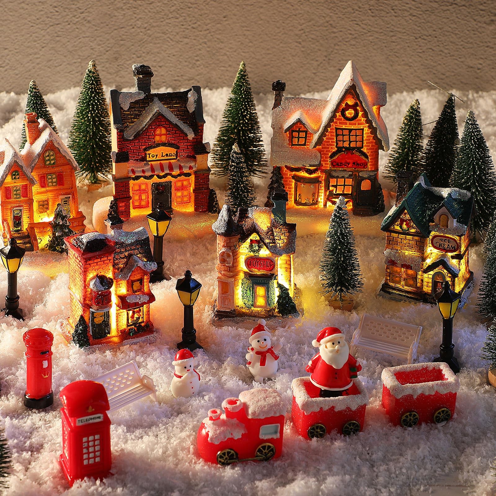 36 Pcs Christmas Village Sets Christmas Village Houses LED Holiday Village Fi...