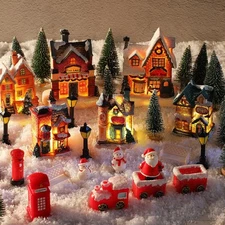 36 Pcs Christmas Village Sets Christmas Village Houses LED Holiday Village Fi...