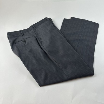 Saks Fifth Avenue Wool Silk Dress Pants 36 x 30 Grey Stripe Flat Front  ITALY