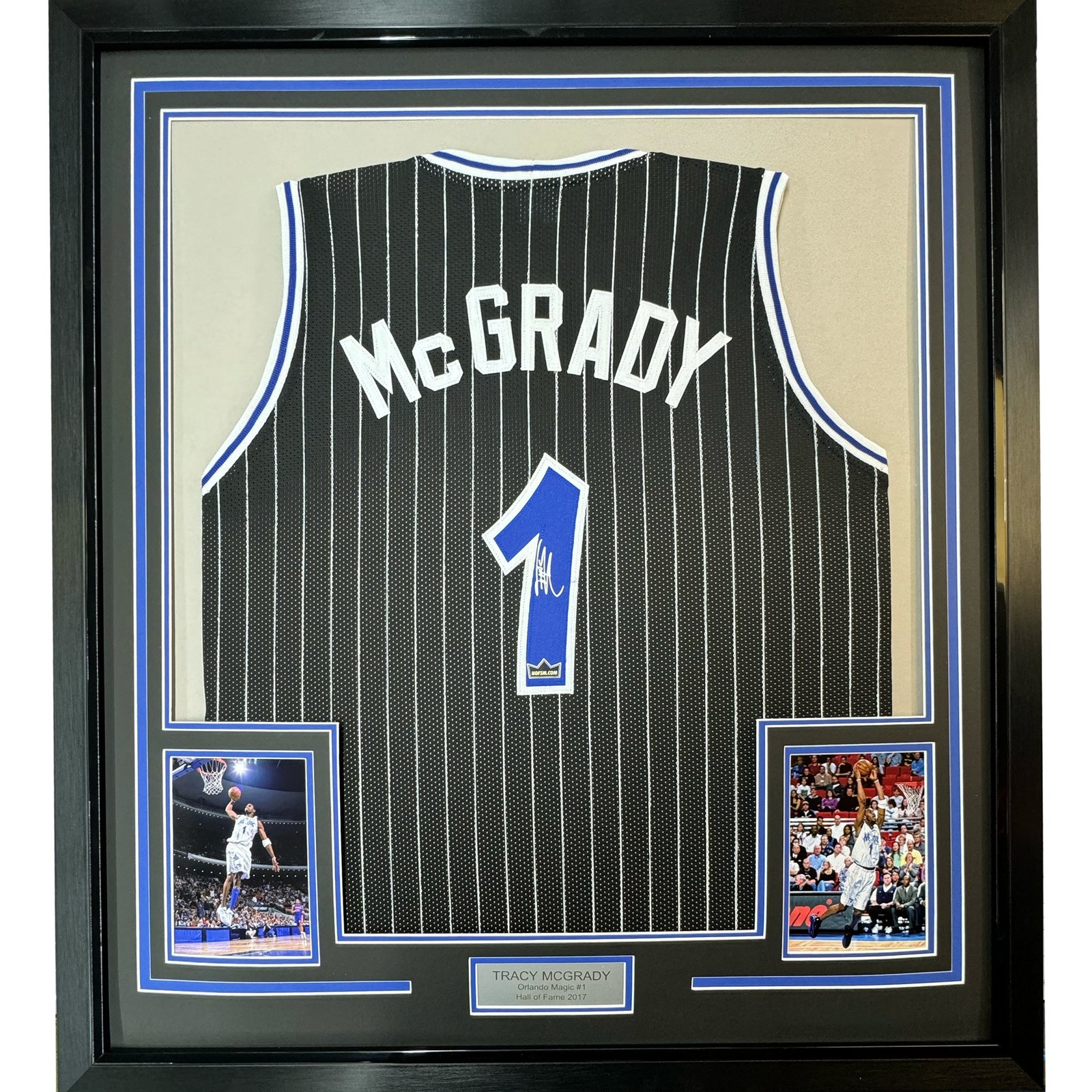 Framed Facsimile Autographed Tracy McGrady 35x39 Orlando Black Jersey