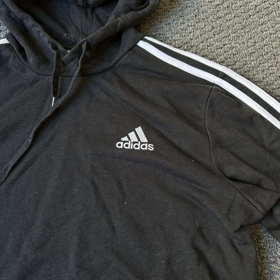 Adidas Men’s Essentials Hoodie Size M Black White Long sleeve Pullover GK9062 - image 2 of 4
