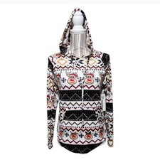 No Boundaries XXS 00 All Over Reindeer Print Holiday Fleece Hoodie