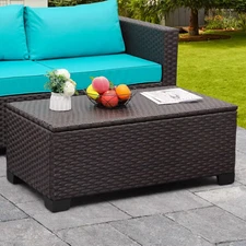 Outdoor Storage Table Wicker Patio Coffee Table All-Weather Wicker Side Table wi