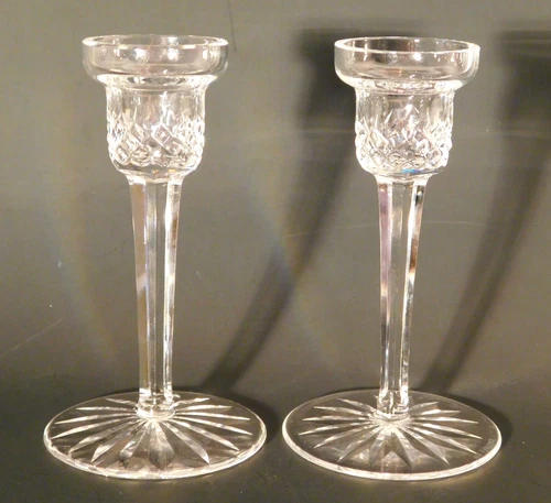 Vtg. Waterford Crystal Pair of Alana Candlesticks Ireland 5 3/4"