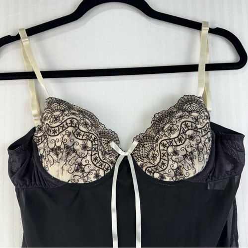 Linea Donatella Vintage Babydoll Black Sheer Lace Chemise Lingerie Women Medium - Picture 2 of 6