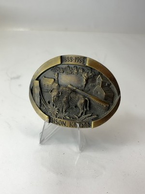 Bison Kansas Belt Buckle Yrs 1888-1988 Vtg Zenith Pictorial Advertising inc.