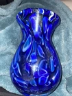 Vintage Hand Blown Murano style Art Glass Vase Swirls cobalt BLUE White Green