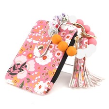 Wristlet Bracelet Keychain Women Wallet Credit Card Holder Tassel Purse Key Ring