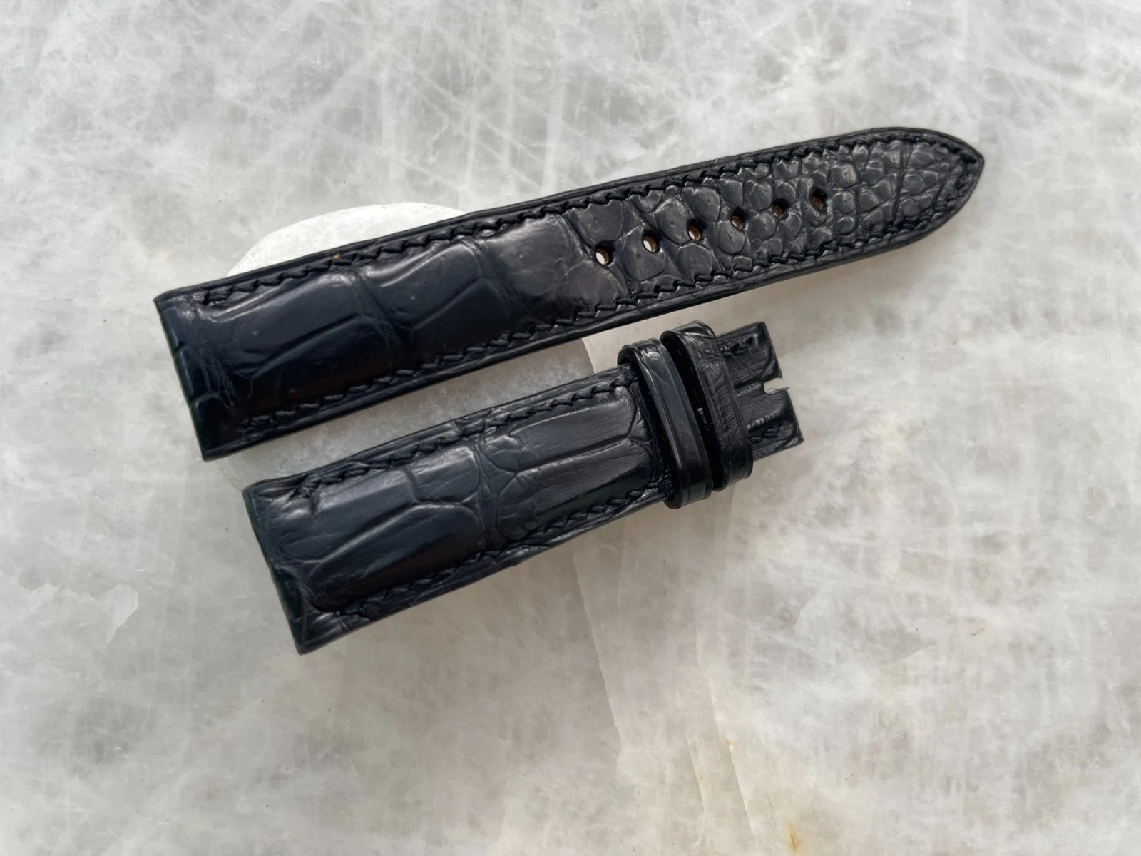 20mm/18mm Black Alligator Crocodile Print Leather Watch Strap Band