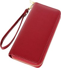 Womens Wristlet Wallet Zip Around Clutch Wallet Large RFID Blocking PU Red