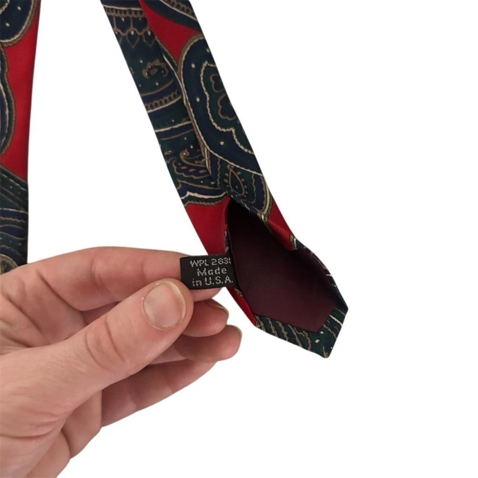 Vintage 90s Halston Men's Multicolor Paisley Silk Tie Classic Length Made in USA - Image 4 of 4