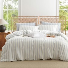 Duvet Cover Set King Size, 100 Washed Cotton Striped Duvet Cover Linen Like ...