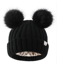 Toddler Beanie Satin Lined Beanie for Baby Winter Hats for Kids Pom Pom Beani...