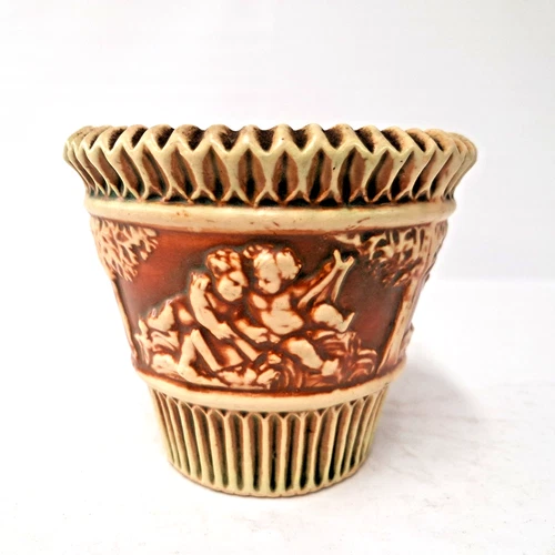 Antique Roseville Pottery Donatello Jardiniere Cherub Planter Arts Crafts