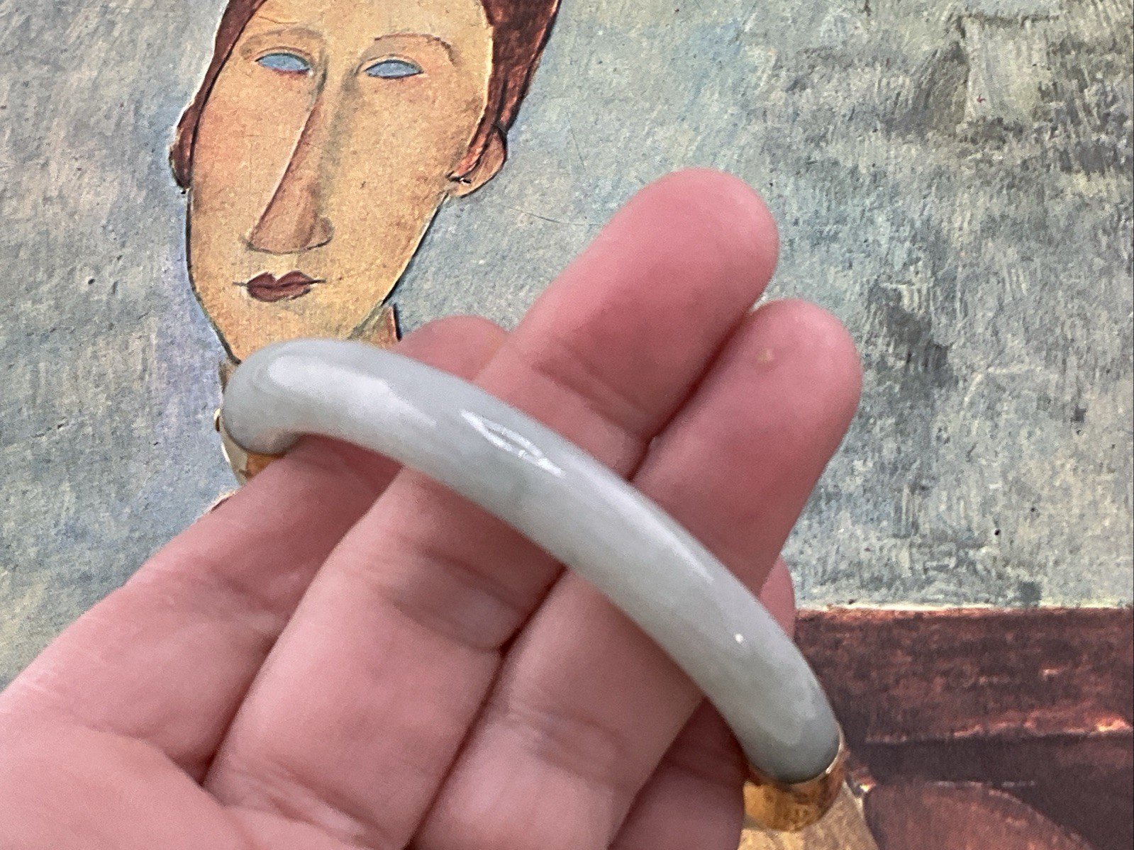 14K Imperial Translucent Jade Bangle Bracelet wit… - image 3