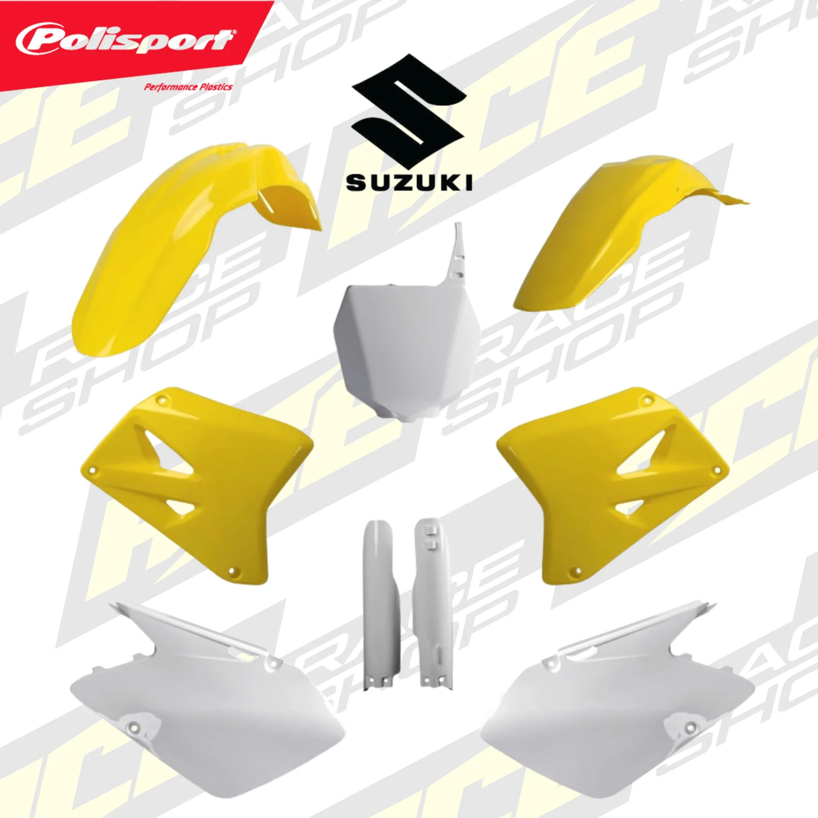 POLISPORT PLASTIC BOX KIT SUZUKI RM125/250 07-08 INC FORK GUARDS OEM