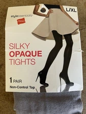 Hanes Silky Opaque Tights Non-Top Control Size L/XL Mineral Stone Grey