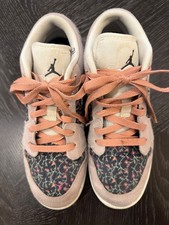 Air Jordan 1 Low SE GS "Floral" Canvas Sneakers US 6Y UK 5.5 EUR 38.5 Pink Black