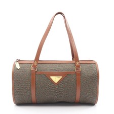 YVES SAINT LAURENT Handbag PVC Leather Gray Green Brown Vintage Triangle #RC3955