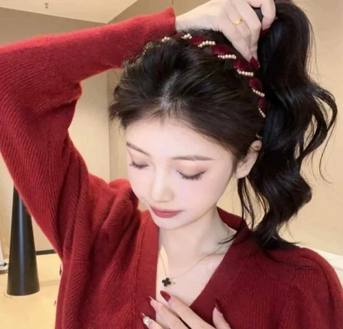 Cerchietto per capelli vintage alto cranio perle artificiali,eleganti fasce di perle da donna - Foto 12 di 22