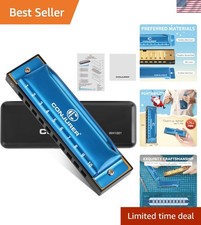 Ocean Blue Blues Harmonica - 10 Hole C Key Diatonic with Craftsmanship