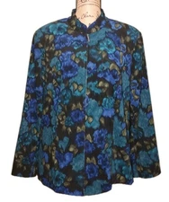 Notations Woman - Blue, Green & Black Muted Floral Print Zip Jacket - Size 2X