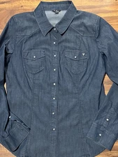 Guess Denim Western Pearl Snap Long Sleeve Xl women’s  