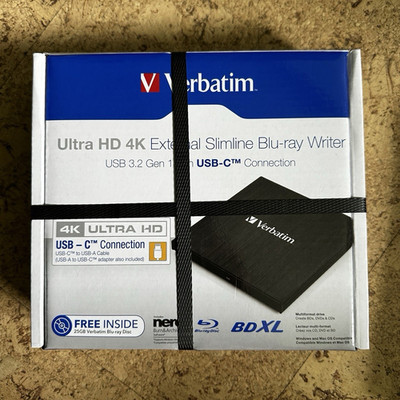Verbatim 43888 Ultra HD 4K Slimline externes Blu-ray Laufwerk BDXL USB-C/USB 3.2