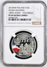 Poland 10 Zlotych 2010 NGC PF69 UC  Silver 100 Anniversary of Polish Scouting