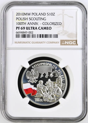 Poland 10 Zlotych 2010 NGC PF69 UC  Silver 100 Anniversary of Polish Scouting