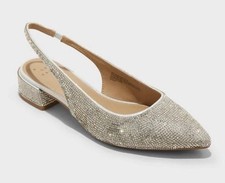 A New Day Womens Elle Rhinestone Slingback Pointed Toe Heels Silver Gray 8.5M