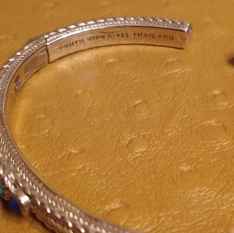 Judith Ripka 925 Silver Lapis & Turquoise Hinged Bangle Bracelet Sm-Md  NWOT - Image 2 of 4