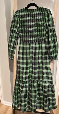 Ganni Seersucker Check Maxi Smock Dress Green Black Size 36/small | eBay
