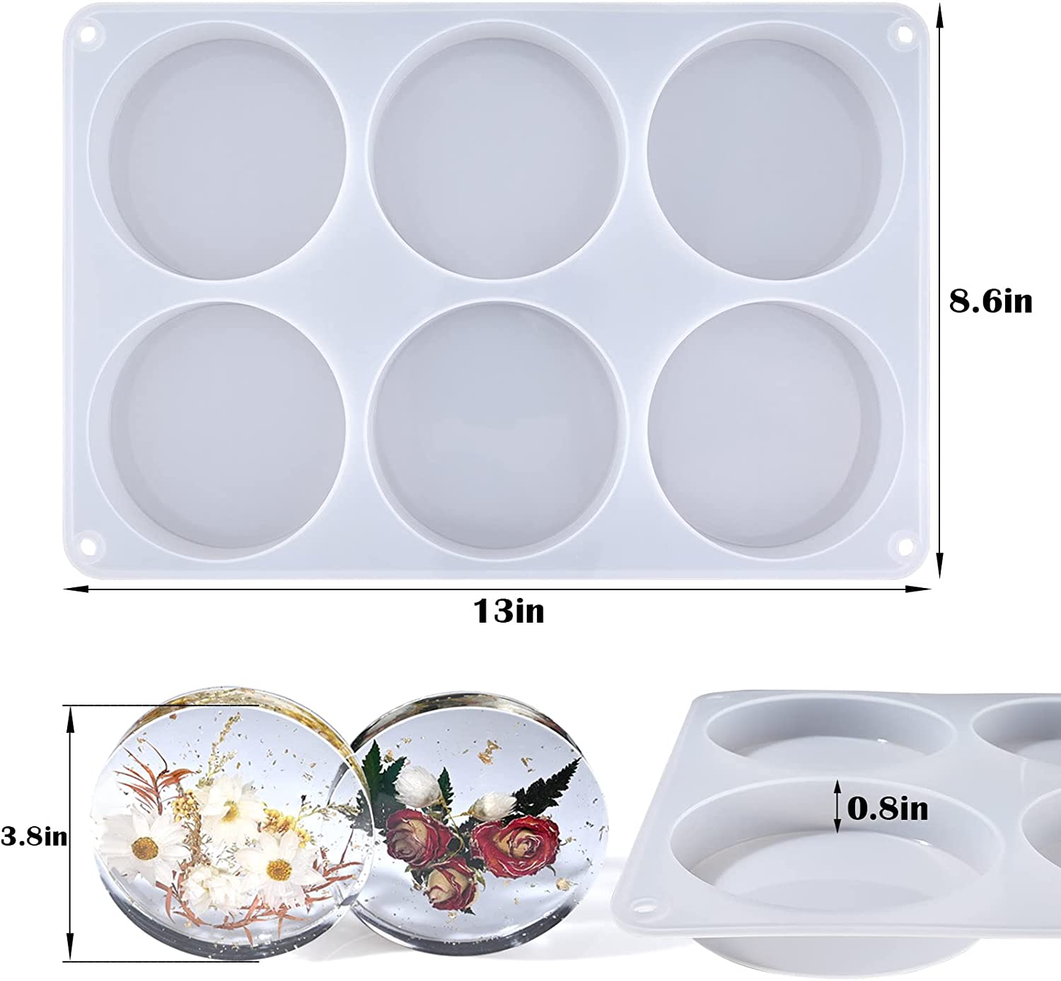 Actvty Resin Large Coaster Molds 6Cavity Deep Round Silicone Molds for