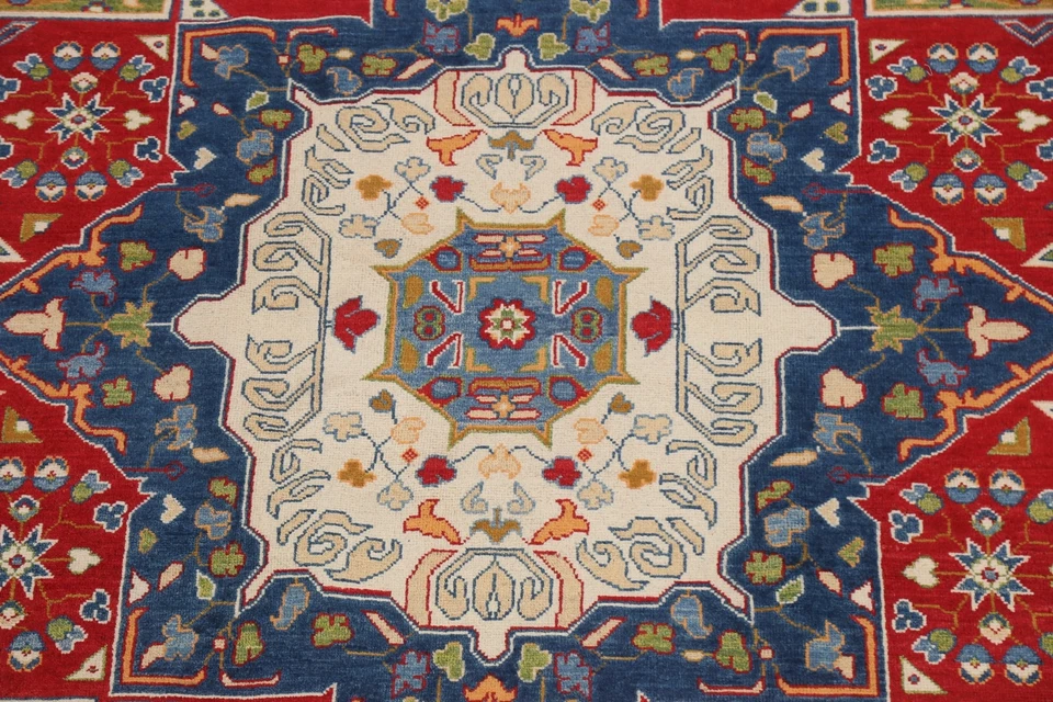 Geometric Super Kazak Oriental Area Rug Handmade Wool Vegetable Dye 6x9 Carpet - Image 4 of 4