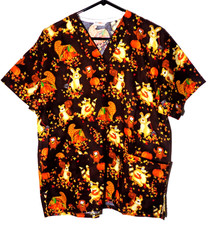 Women's Autumn Theme Scrub Top by Peaches in Size Small FREE SHIPPING 