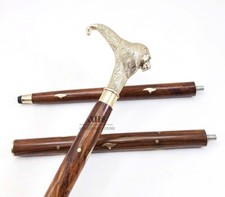 Brass Lion Head Handle Designer Style Inlay Wooden Walking Stick Cane Gift Item