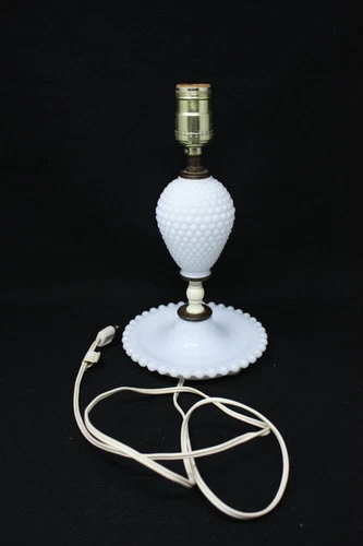 Vintage Milk Glass Hobnail Bedside Table Boudoir Lamp