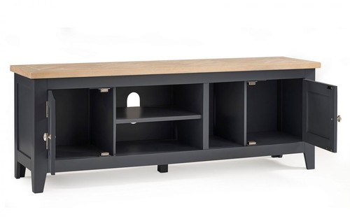 Dark Grey & Oak 2 Door Tv Unit L150cm x D40cm x H62cm TRACEY - Picture 3 of 10