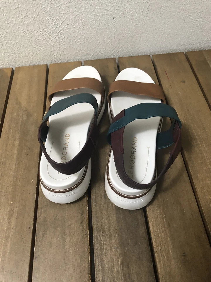Sandalias para mujer Cole Haan Zerogrand 10,5 B multicolor plataforma cuero zapatos usados en excelente estado Foto 3 de 4