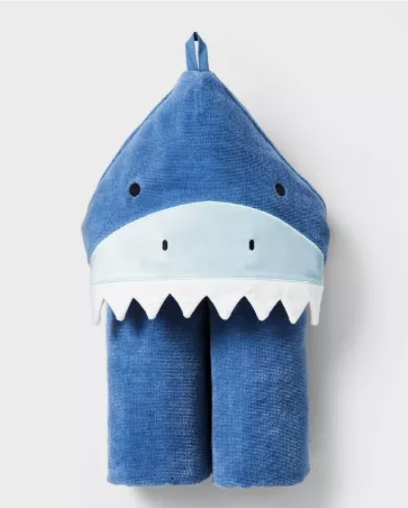 Pillowfort Shark Kids Hooded Towel New 25"x50" Hooded Bath SHARK Towel Blue Bath