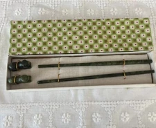 Genuine Vintage Natural Jade Chopsticks 2 with 2 Rests