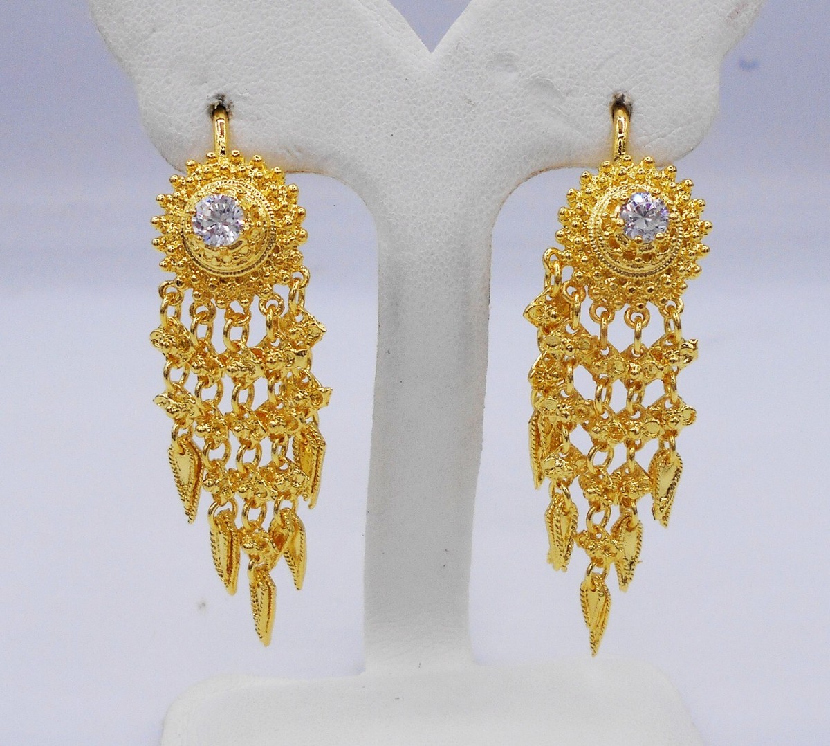 Earrings Dangle & CZ 22K 23K 24K Thai Baht Yellow Gold GP For Thai Dress  Wedding | eBay