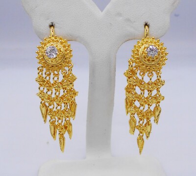 Earrings Dangle CZ 22K 23K 24K Thai Baht Yellow Gold GP For Thai