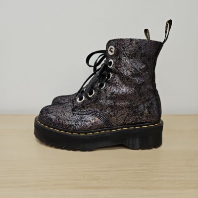 Dr Martens Molly Dark Navy Crackle Leather Quad Platform Chunky Boots Size  Uk UK