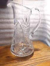 1920's American Brilliant Hand Blown Cut and Etched Crystal Pitcher 11"