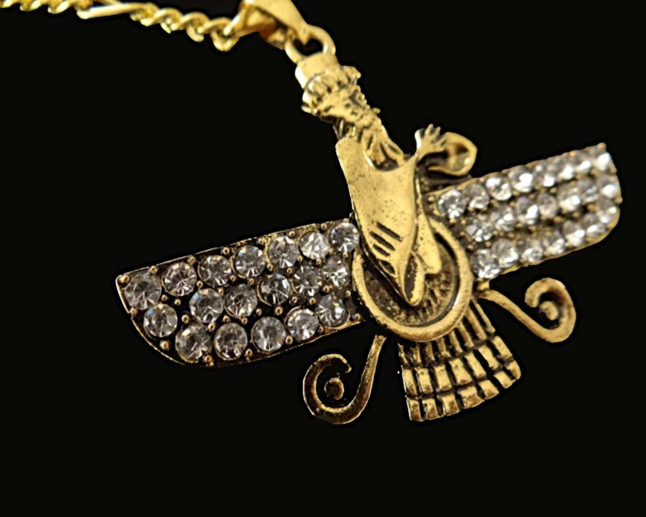 Large Double Sided Gold Pt Persian Farvahar Necklace Chain Persia Zoroastrian eBay