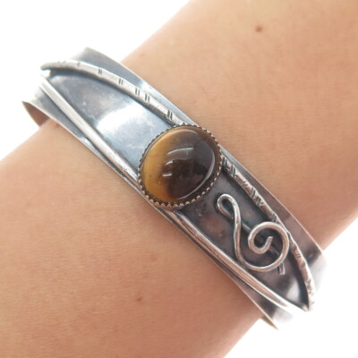 JOSEPH MASANIELLO Sterling Vintage Tiger Eye Treble Clef Sizable Bracelet 6.5''