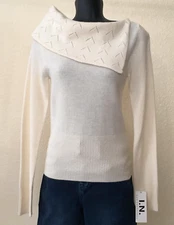 I.N. San Francisco Women Sweater SMALL Cream White Angora Lambswool Cowl Neck